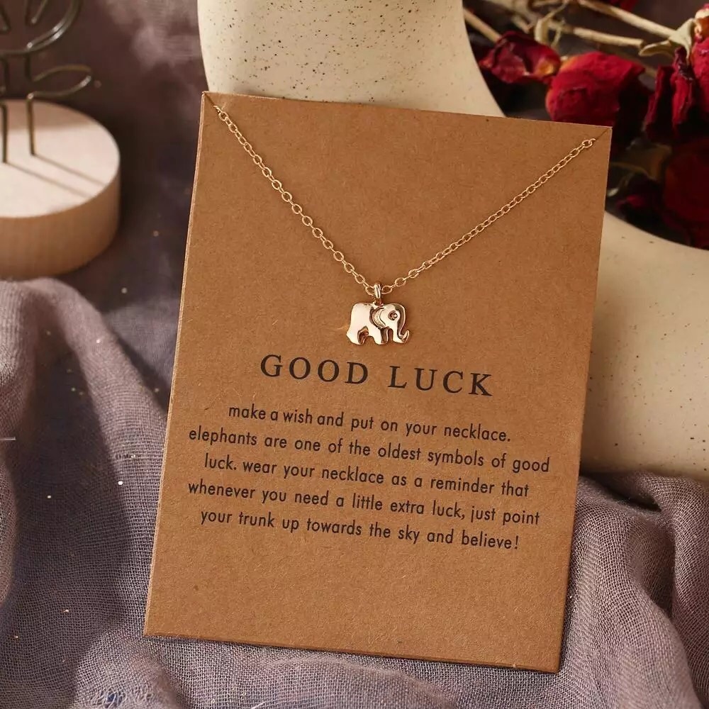 🎉 New Good Luck Elephant Gold Necklace & Card